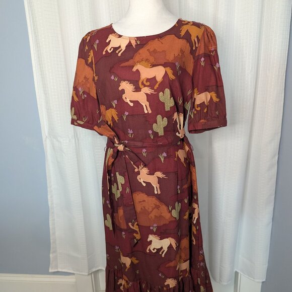 Princess Highway Dresses & Skirts - Princess Highway Horse Motif Dress, Linen/Cotton Blend, Size 12